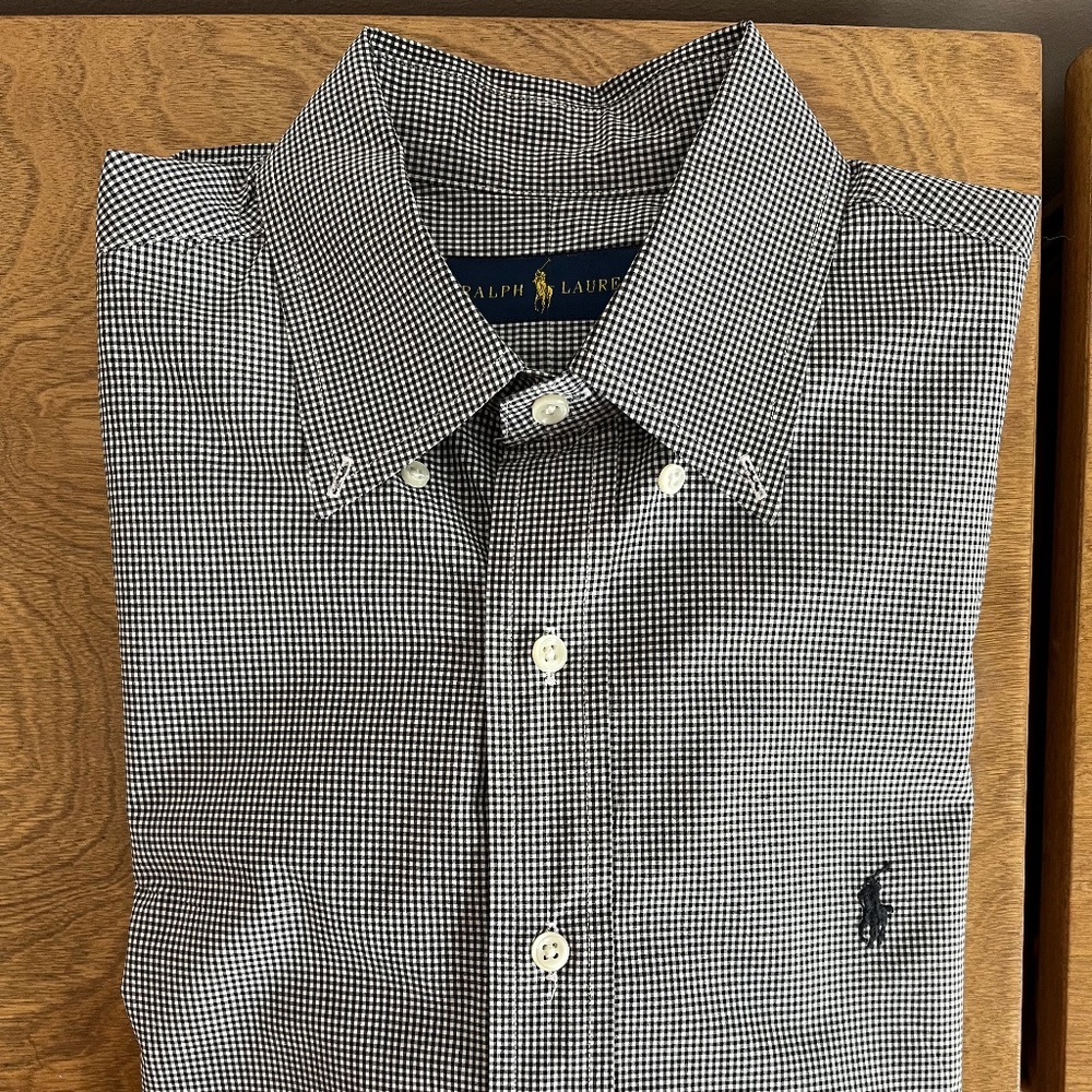 Ralph Lauren, Medium Button Down Shirt in Black and White Close Check